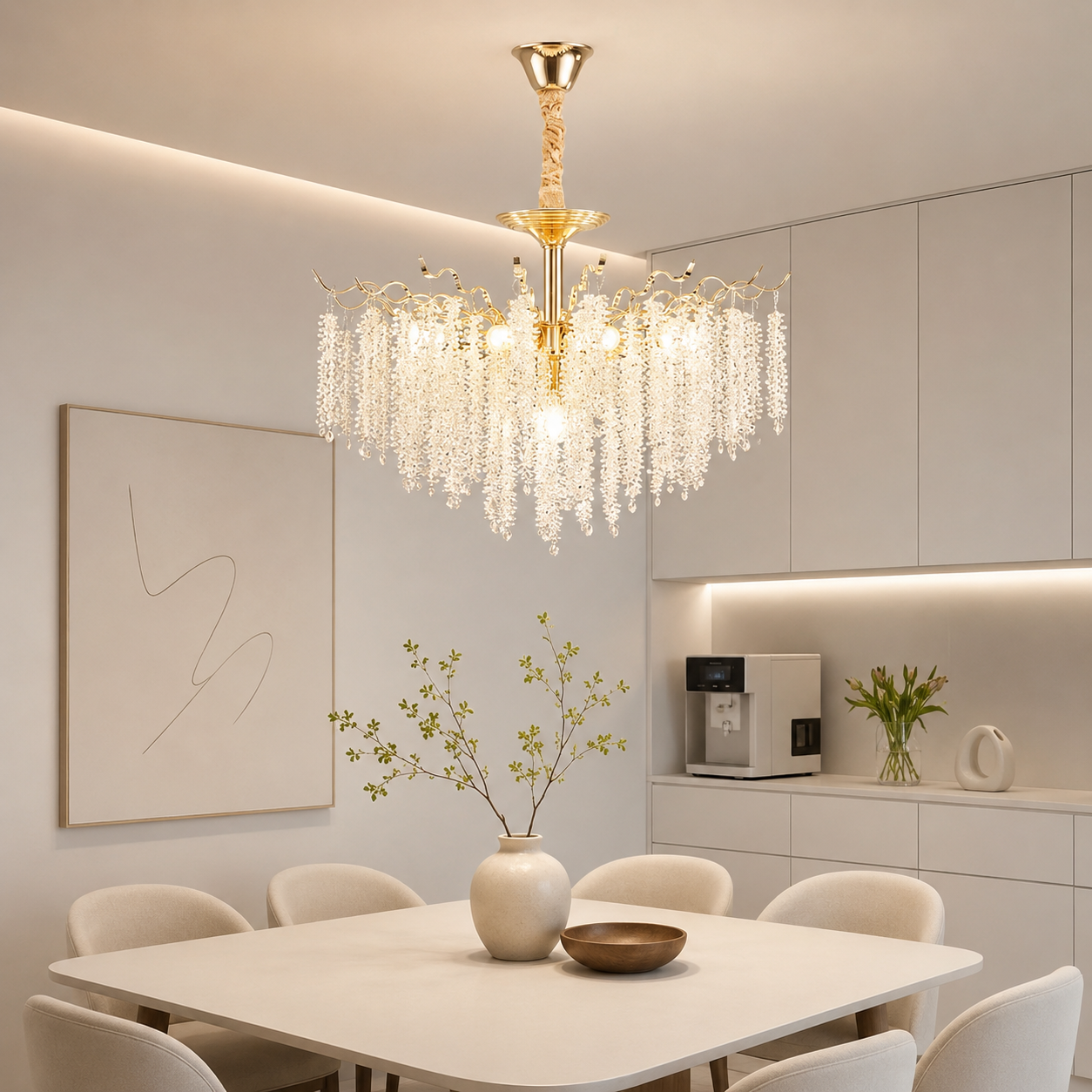 Candelabru Metal Auriu Cristal E14 x 7 50cm