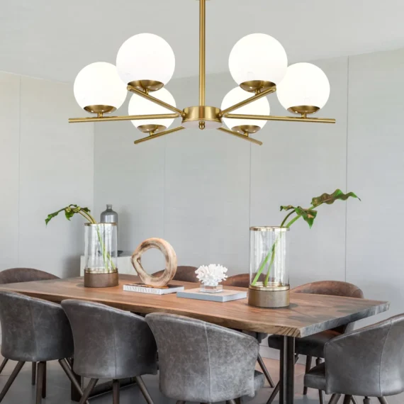 Lustra 015-6 Cu Abajururi 6 X E27, Auriu