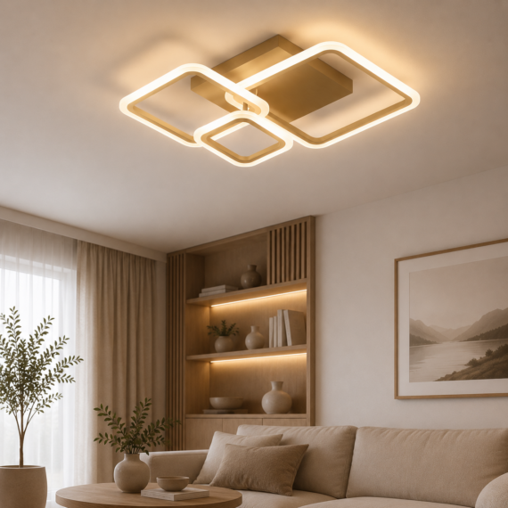 Lustra cu Telecomanda Aurie, 88w LED, 3 Tipuri Iluminat