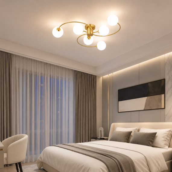 Lustra Moderna LED Aurie cu Globuri Opal pentru Dormitor sau Living Design Elegant 510-6