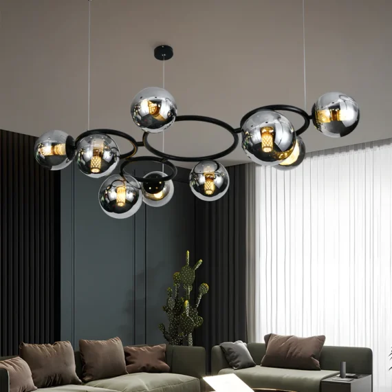 Lustra suspendata Negru/Crom 6805-9 x E27