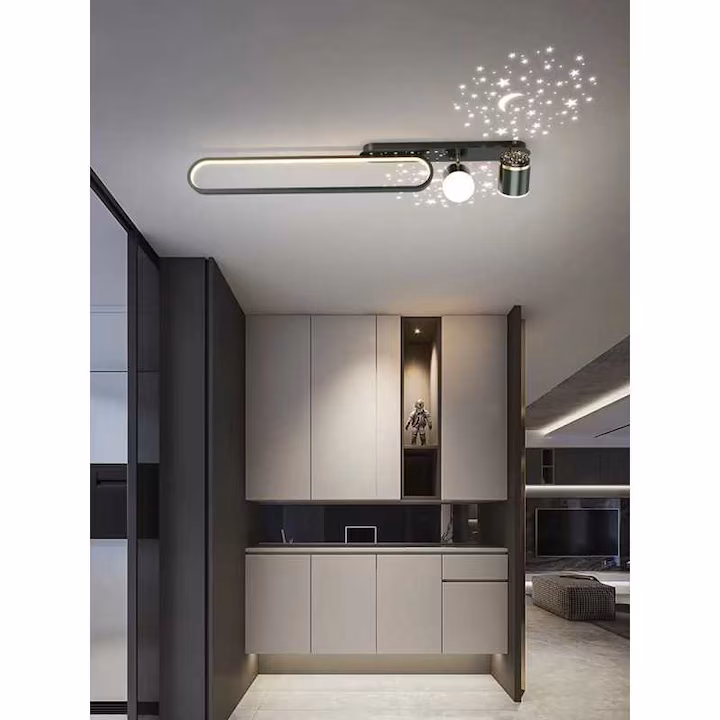 Plafoniera LED 80cm Negru Moderna 58W,3 Tipuri De Lumina