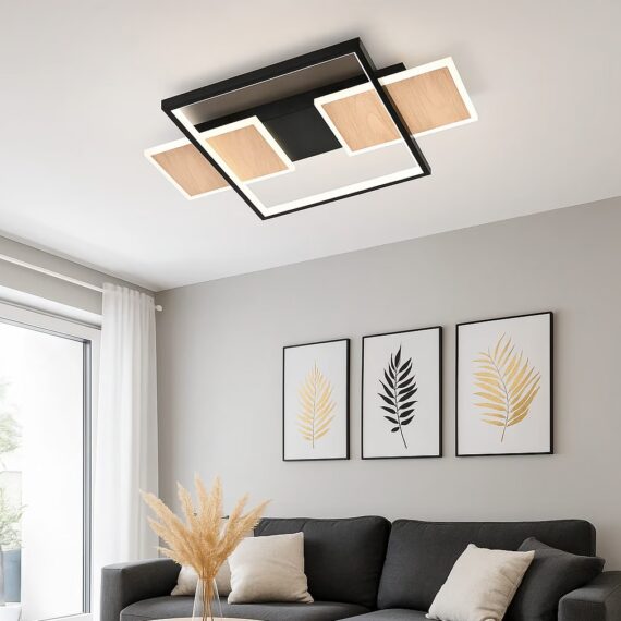 Lustra LED cu Telecomanda Moderna Design cu Accent din LEMN 9425-108W