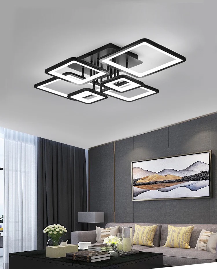 Lustra LED Cu Telecomanda, 3 Tipuri De Lumina, Intensitate Reglabila, 228W, Negru