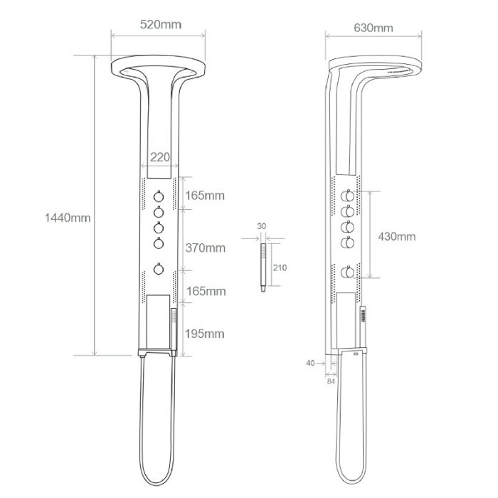 Panel de Dus Efect de Ploaie 4 Functii Apa Gri