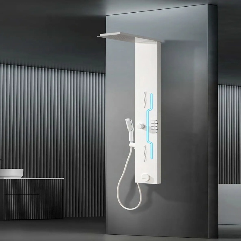 Panel de Dus Shark cu Efect de Ploaie si Jeturi cu Masaj, LED Incorporat, Alb Mat