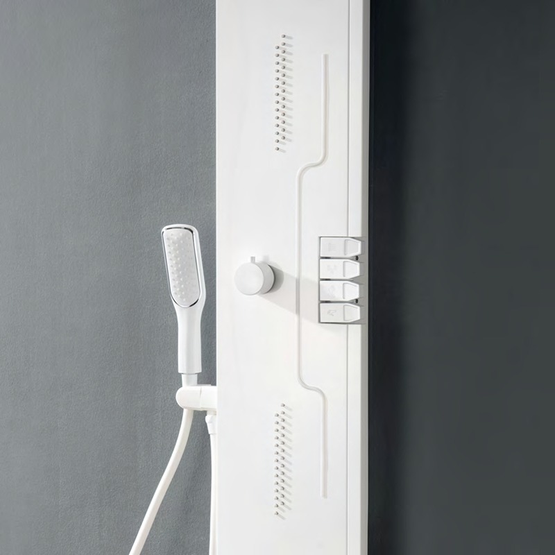 Panel de Dus Shark cu Efect de Ploaie si Jeturi cu Masaj, LED Incorporat, Alb Mat