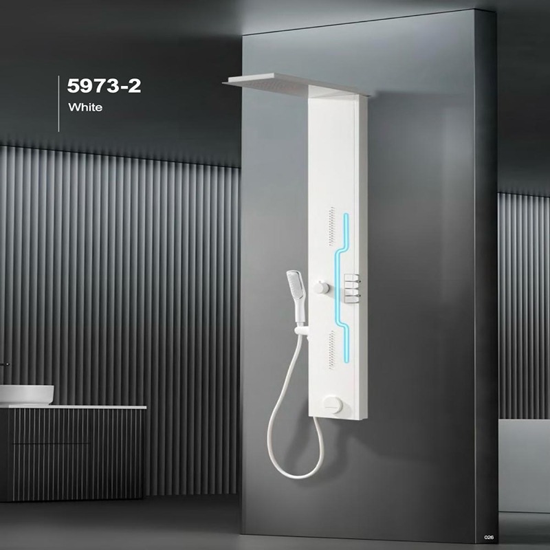 Panel de Dus Shark cu Efect de Ploaie si Jeturi cu Masaj, LED Incorporat, Alb Mat