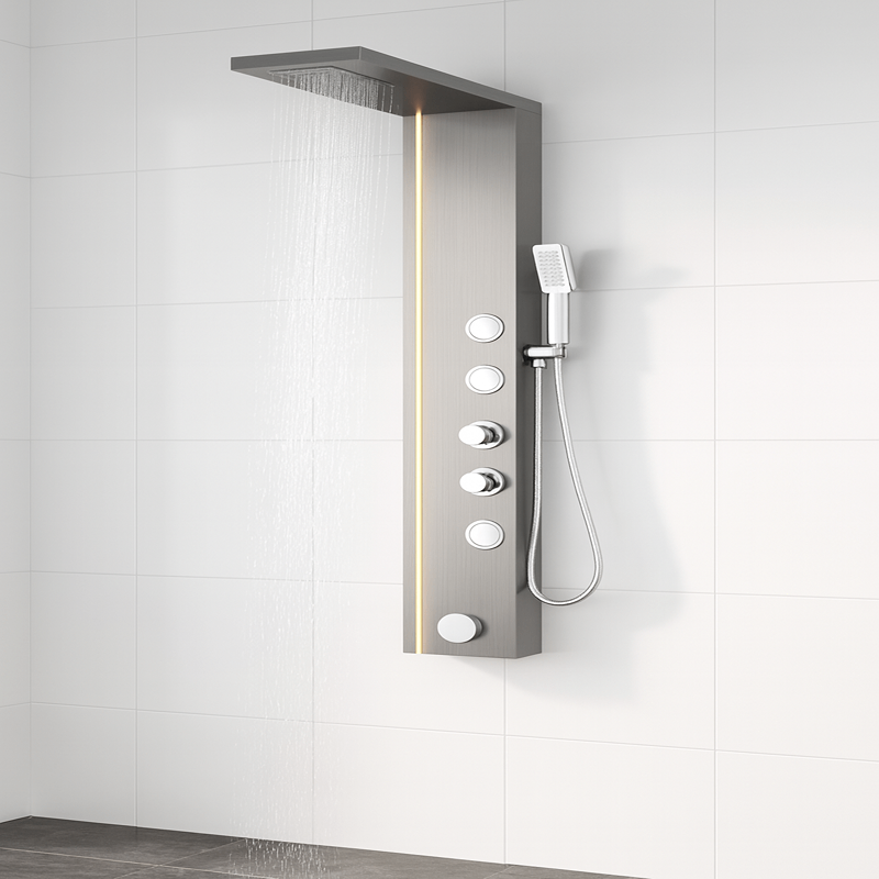 Panel de Dus cu Efect de Ploaie si Jeturi cu Masaj, LED Incorporat, Crom