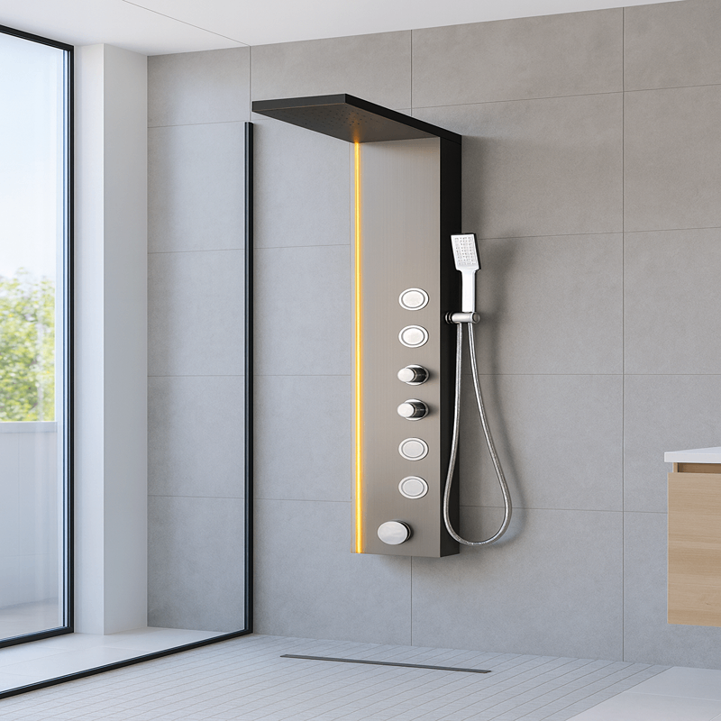 Panel de Dus cu Efect de Ploaie si Jeturi cu Masaj, LED Incorporat, Crom