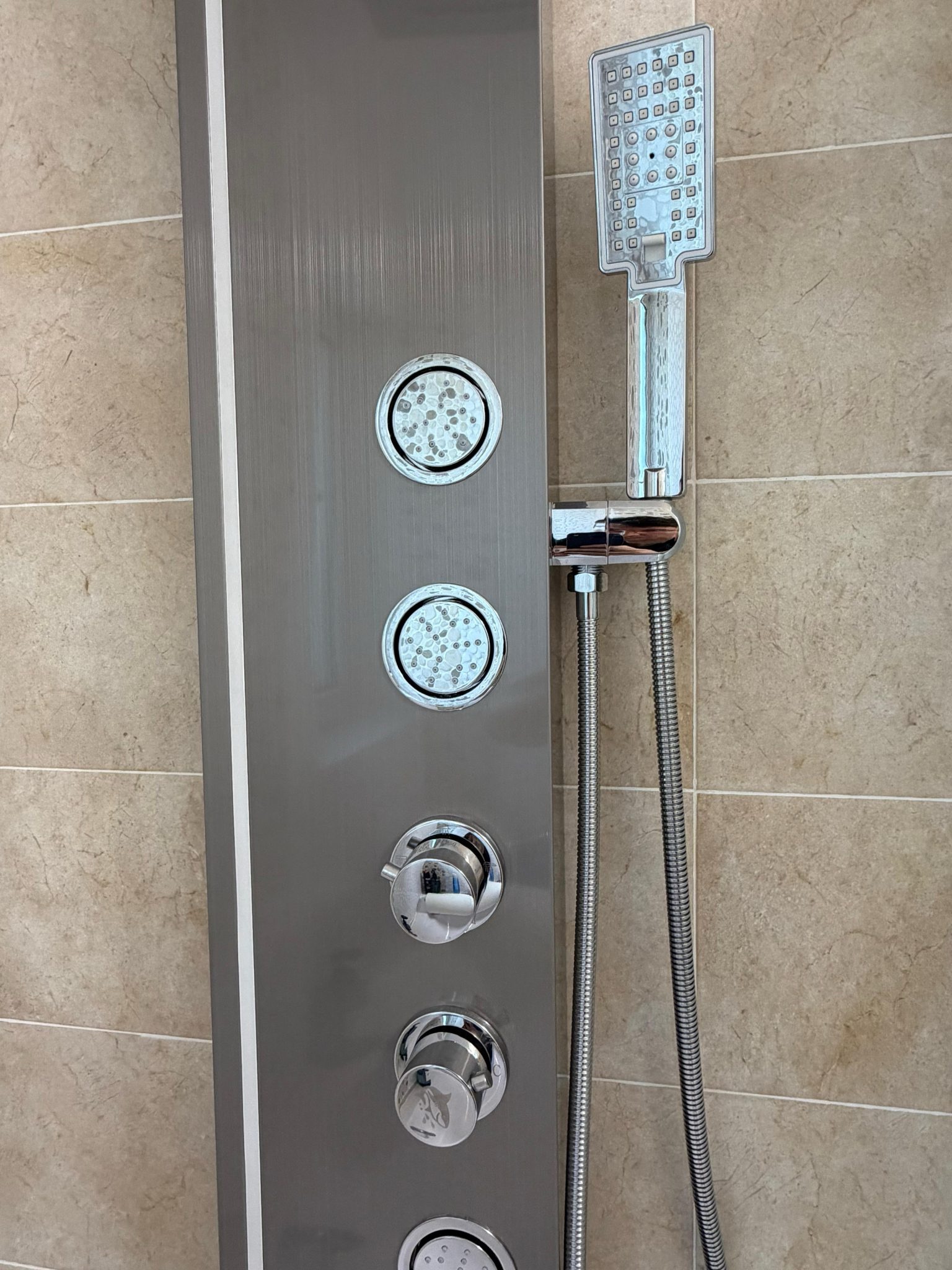 Panel de Dus cu Efect de Ploaie si Jeturi cu Masaj, LED Incorporat, Crom