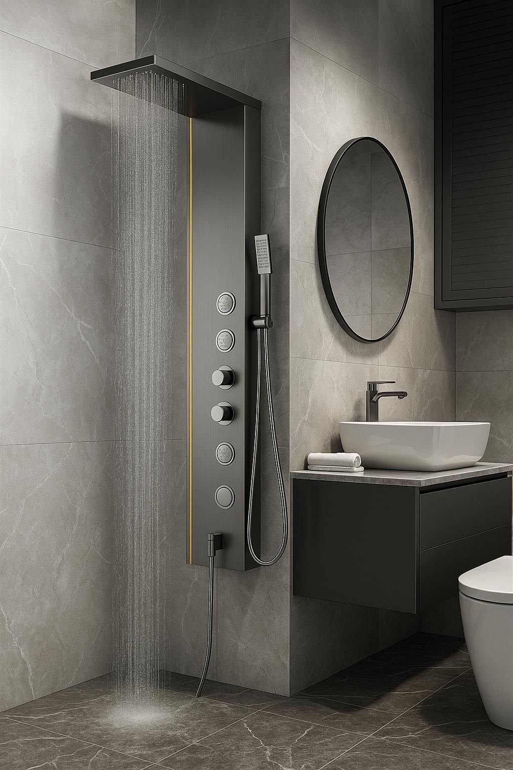 Panel de Dus cu Efect de Ploaie si Jeturi cu Masaj, LED Incorporat, Crom