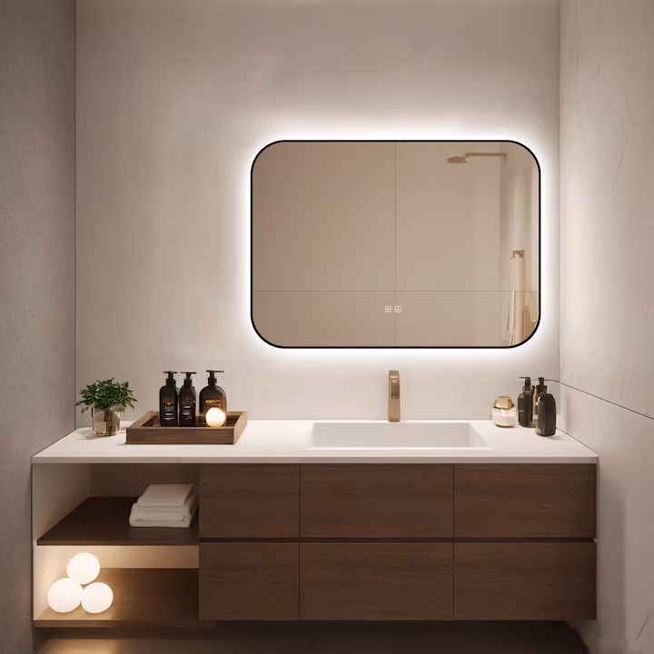 Oglinda LED Touch Cu Functie Dezaburire Rama Negru 90 x 65 cm