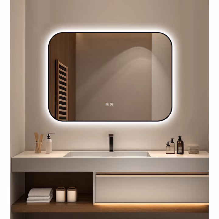 Oglinda LED Touch Cu Functie Dezaburire Rama Negru 90 x 65 cm
