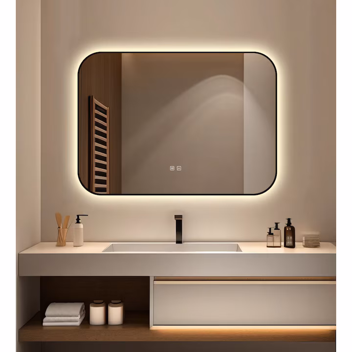 Oglinda LED Touch Cu Functie Dezaburire Rama Negru 90 x 65 cm