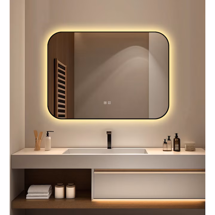 Oglinda LED Touch Cu Functie Dezaburire Rama Negru 90 x 65 cm