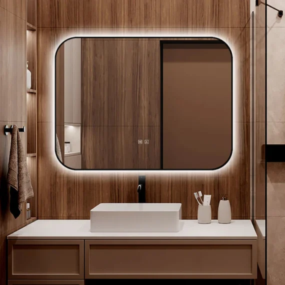 Oglinda LED Touch Cu Functie Dezaburire Rama Negru 80 x 60 cm