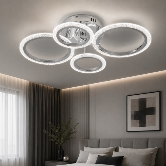 Lustra Cu Telecomanda, 3 Tipuri De Lumina, 72W, Argintiu, R9180/2+2