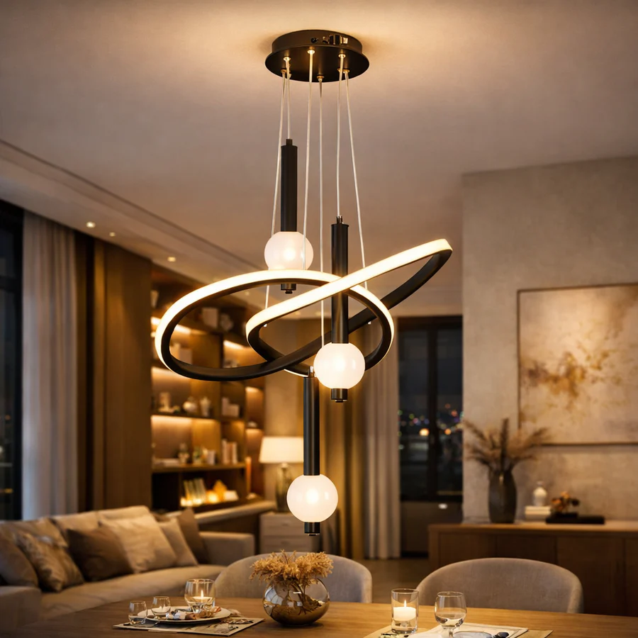Lustra LED SE-PJ1408 Black cu Telecomanda