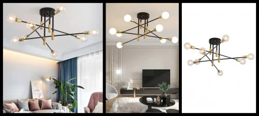 Lustra cu Abajur 8xE27 Negru-Auriu Elegance 6038-8
