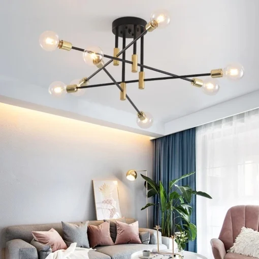 Lustra cu Abajur 8xE27 Negru-Auriu Elegance 6038-8