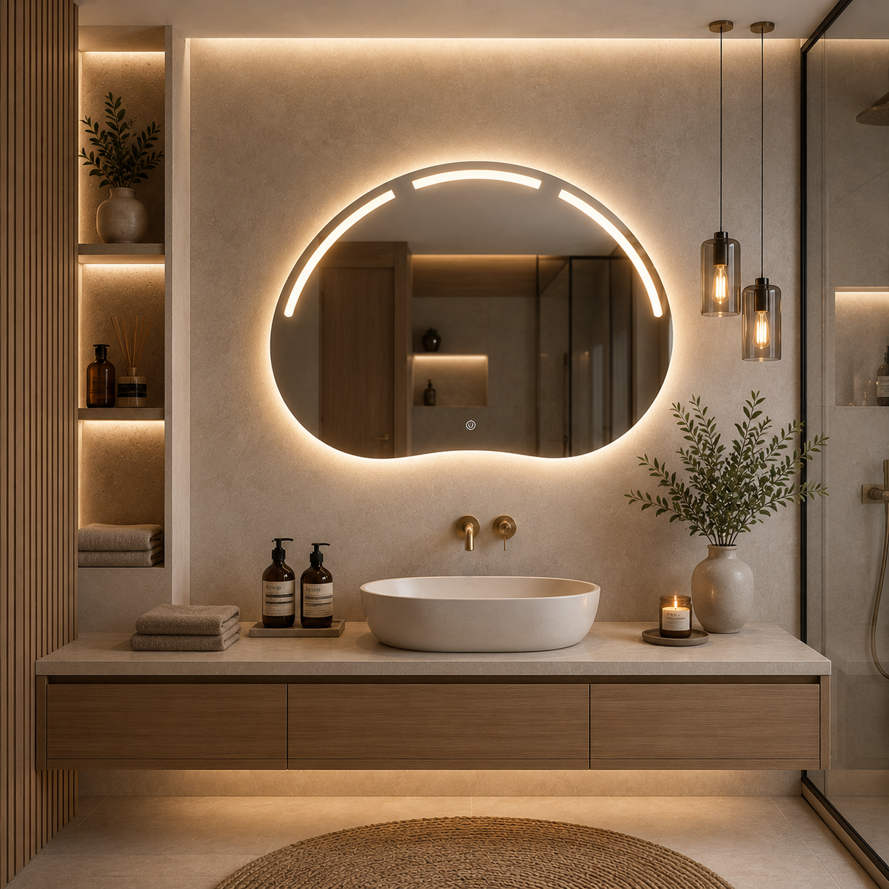 Oglindă LED Baie, Hol, Dormitor Premium 80×60 cm, 3 Tipuri de Lumină – Calda, Rece, Neutra