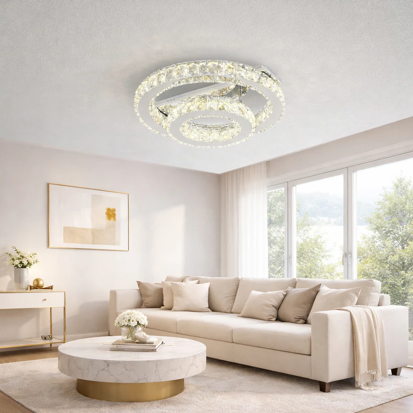 Lustra LED Cu Telecomanda, 3 Tipuri De Lumina, Intensitate Reglabila, 72W, Argintiu 9182/1+1