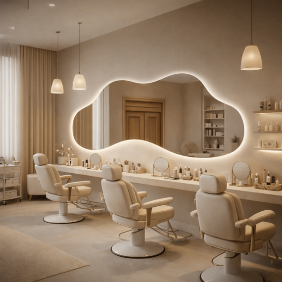 Oglinda LED Asimetrica Premium 140×80 cm, Touch, 3 Tipuri Lumina – Calda, Rece, Naturala