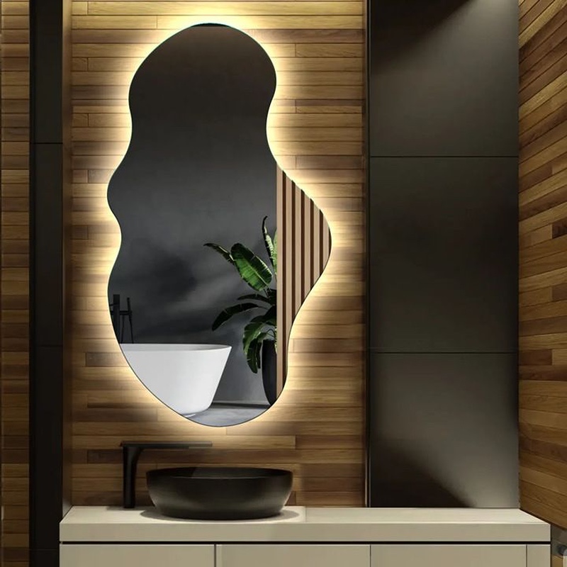 Oglindă LED Asimetrica Premium 65×100 cm, Touch, 3 Tipuri Lumină – Calda, Rece, Naturala