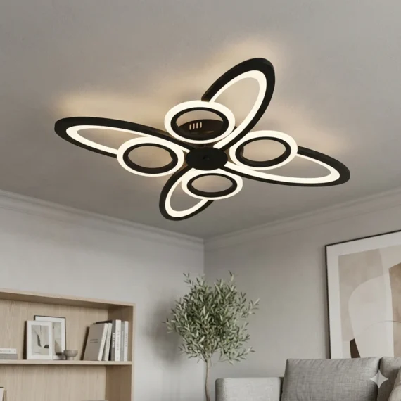 Lustra LED Cu Telecomanda, 3 Tipuri De Lumina, Intensitate Reglabila, 128W, Negru 9185/4+4,