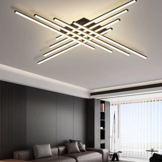 Lustra LED 8 LINES Design Round Black 256W Telecomanda