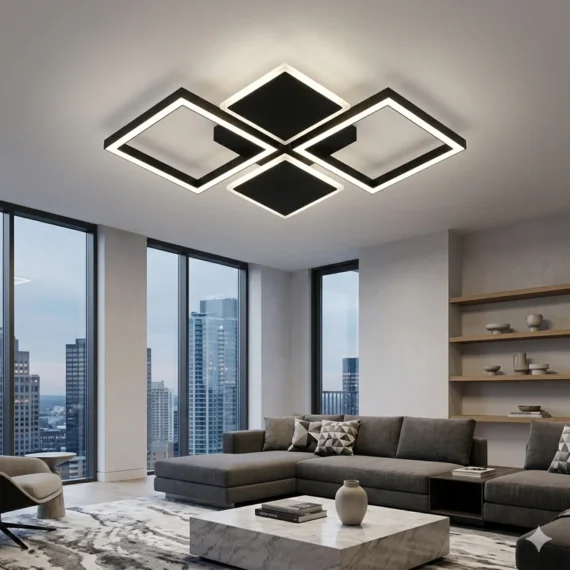 Lustra LED cu Telecomanda, 3 Tipuri de Lumina, Intensitate Reglabila, 56W, Negru 60455/2+2