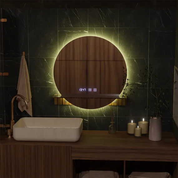 Oglinda LED Touch S90 Sistem Dezaburire, Ceas si Temperatura 60x60 cm Cu Suport Integrat