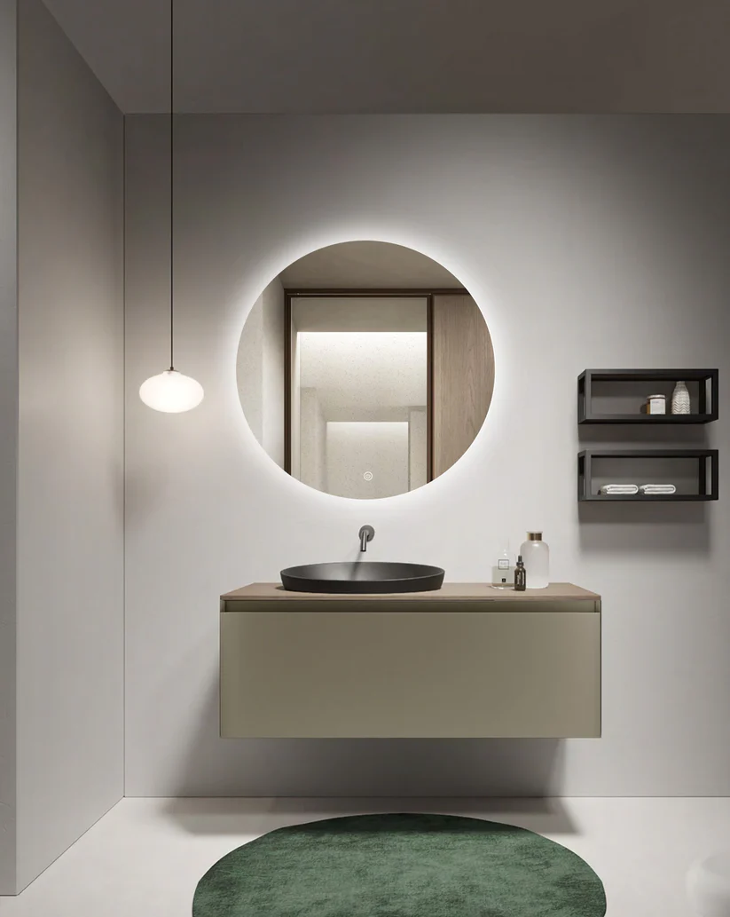 Oglindă LED Baie Rotundă 70 cm – 3 Tipuri de Lumină, Touch, Dezaburire, Design Modern Premium 9000S