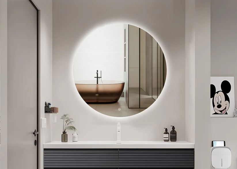 Oglindă LED Baie Rotundă 70 cm – 3 Tipuri de Lumină, Touch, Dezaburire, Design Modern Premium 9000S