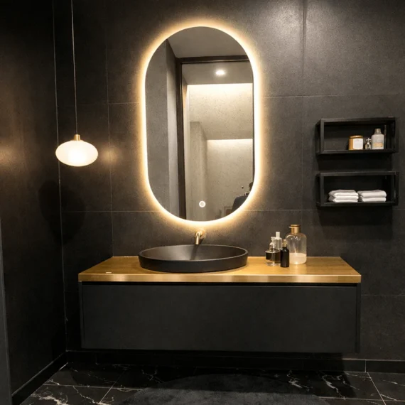 Oglindă LED Ovală Baie 60x100 cm – Lumină Reglabilă 3 Culori, Touch, Design Modern Premium 9022