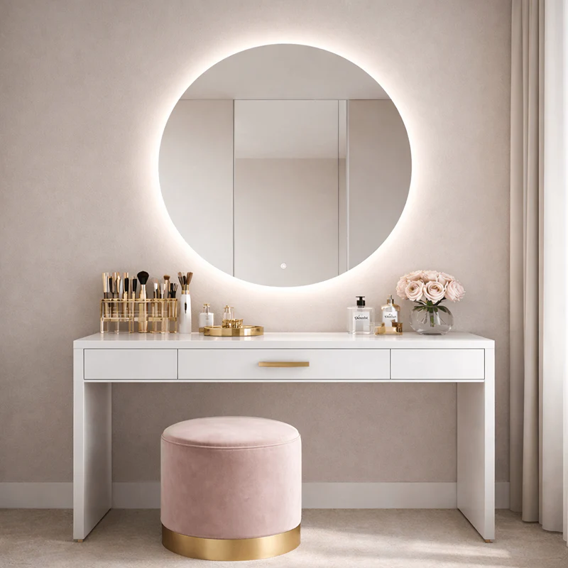 Oglindă LED Baie Rotundă 70 cm – 3 Tipuri de Lumină, Touch, Dezaburire, Design Modern Premium 9000S
