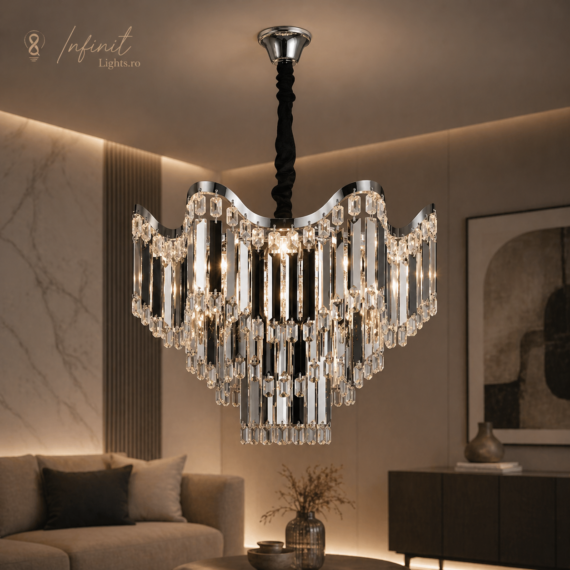 Candelabru Modern Elegant 450mm, 7x E27 – Design Luxury cu Cristale | Model 78012