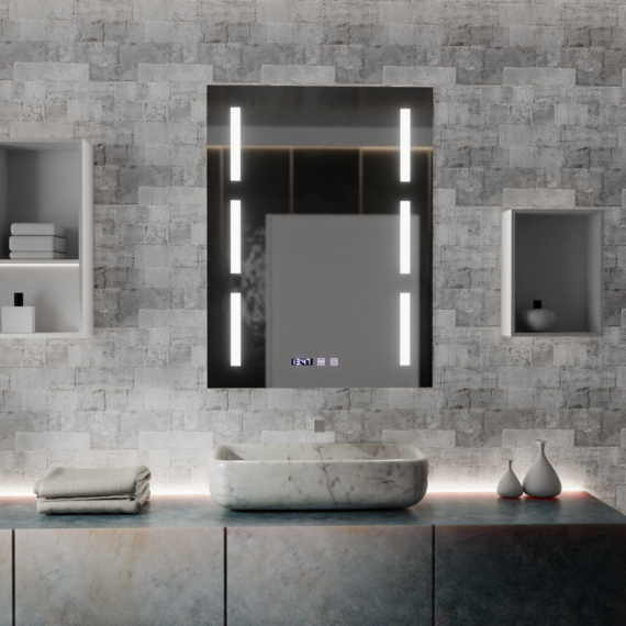 Oglinda LED Touch S86/60X80 Sistem Dezaburire, Ceas si Temperatura 60x80 cm