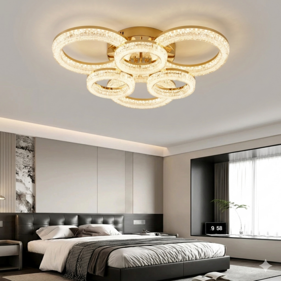 Lustra LED Cu Telecomanda, 3 Tipuri De Lumina, Intensitate Reglabila, 200W, Auriu 3536/3+3GD