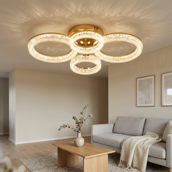 Lustra LED Cu Telecomanda, 3 Tipuri De Lumina, Intensitate Reglabila, 120W, Auriu 3536/2+2GD