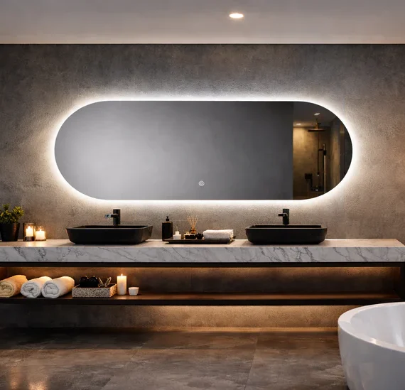 Oglindă LED Ovală Baie 120×60 cm – Lumină Reglabilă 3 Culori, Touch, Design Modern Premium 9022