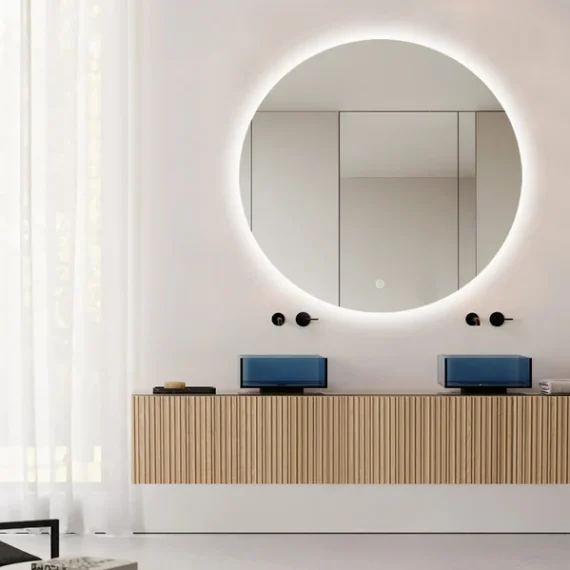 Oglindă LED Baie Rotundă 70 cm – 3 Tipuri de Lumină, Touch, Dezaburire, Design Modern Premium 9000S