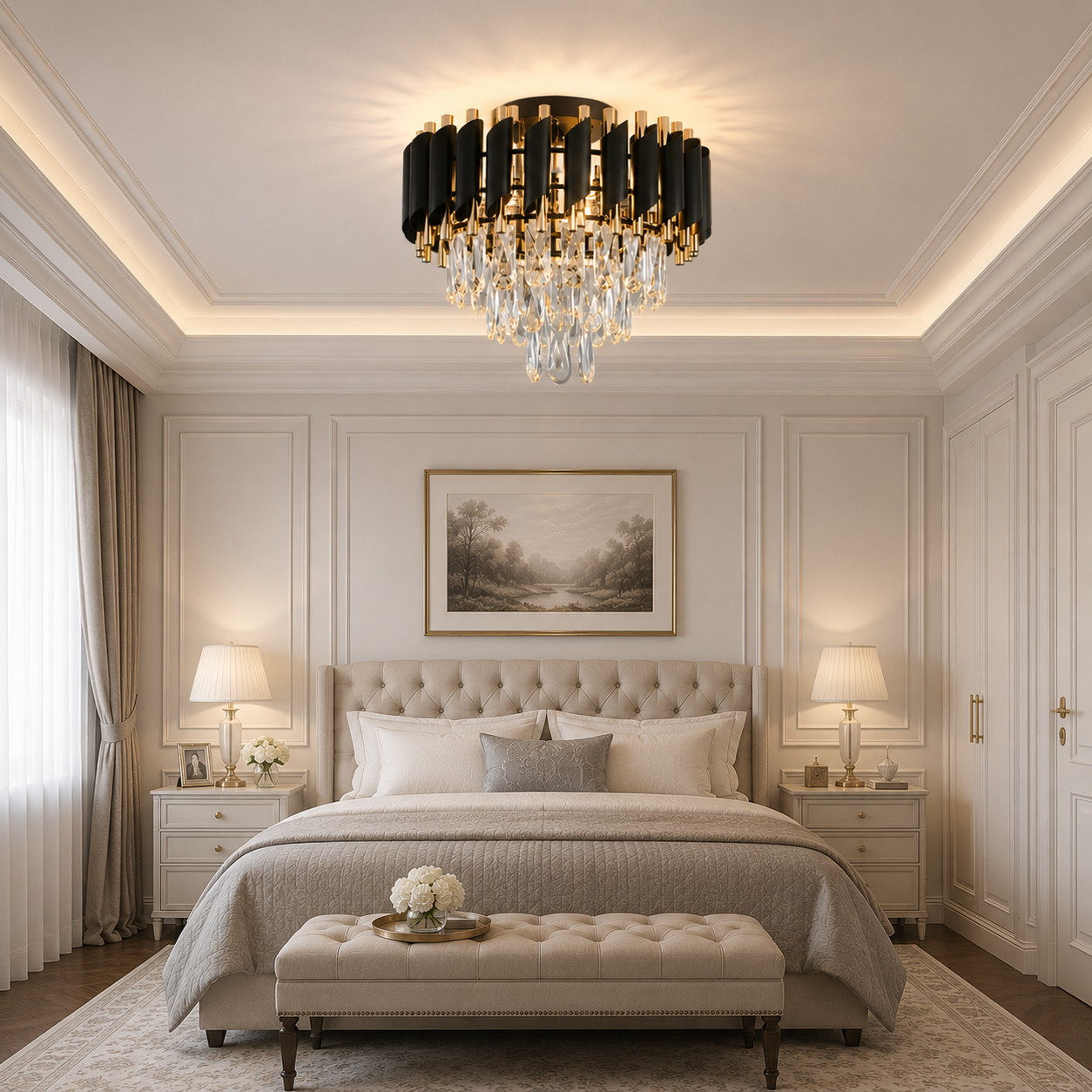 Candelabru Textura Cristal, Metal, Negru-Auriu mode i1300 D50cm