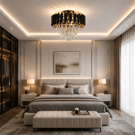 Candelabru Textura Cristal, Metal, Negru-Auriu mode i1300 D40cm