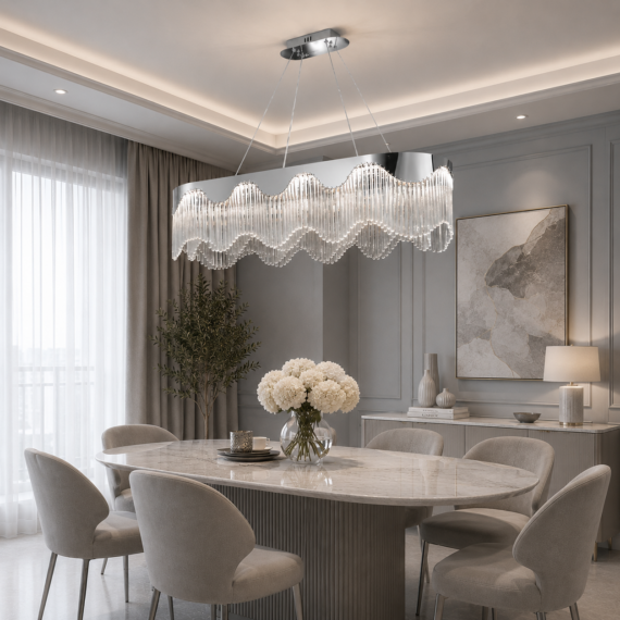 Candelabru Crom LED pentru Living 80x35CM, Design Elegant Premium 113W, 3 Tipuri Iluminat