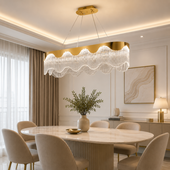 Candelabru Auriu LED pentru Living 80x35CM, Design Elegant Premium 113W, 3 Tipuri Iluminat