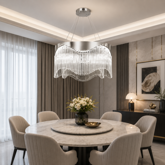 Candelabru Crom LED pentru Living 40CM, Design Elegant Premium 78W, 3 Tipuri Iluminat