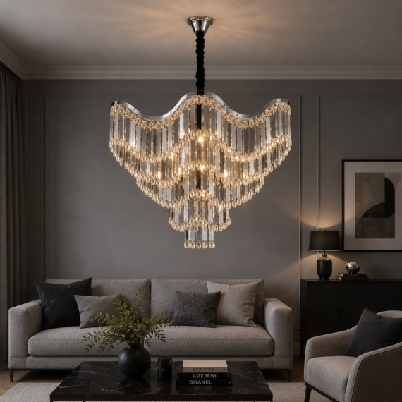Candelabru Modern Elegant 780mm, 12 x E27 – Design Luxury cu Cristale