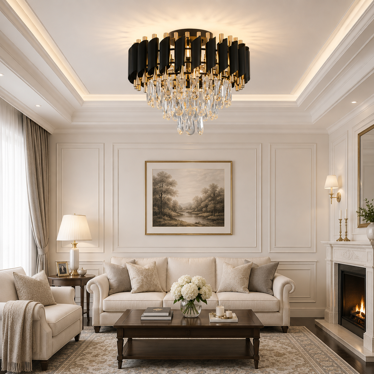 Candelabru Textura Cristal, Metal, Negru-Auriu mode i1300 D50cm